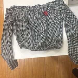 Forever 21 Checkered Blouse with Red Accent